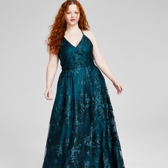 BCX Trendy Plus Size Strappy Embroidered Sleeveless Gown – Emerald Green 16W NWT - Picture 1 of 5